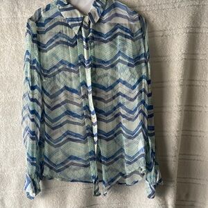 Lucky Brand Chevron Pattern Sheer Blouse Size L